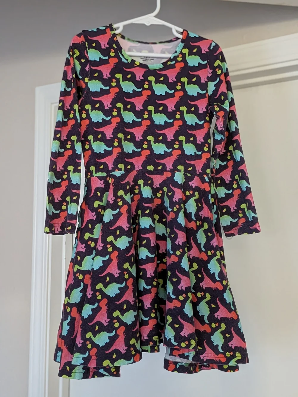 Svaha Colorful Dinosaurs Long Sleeve Kids Twirl Dress